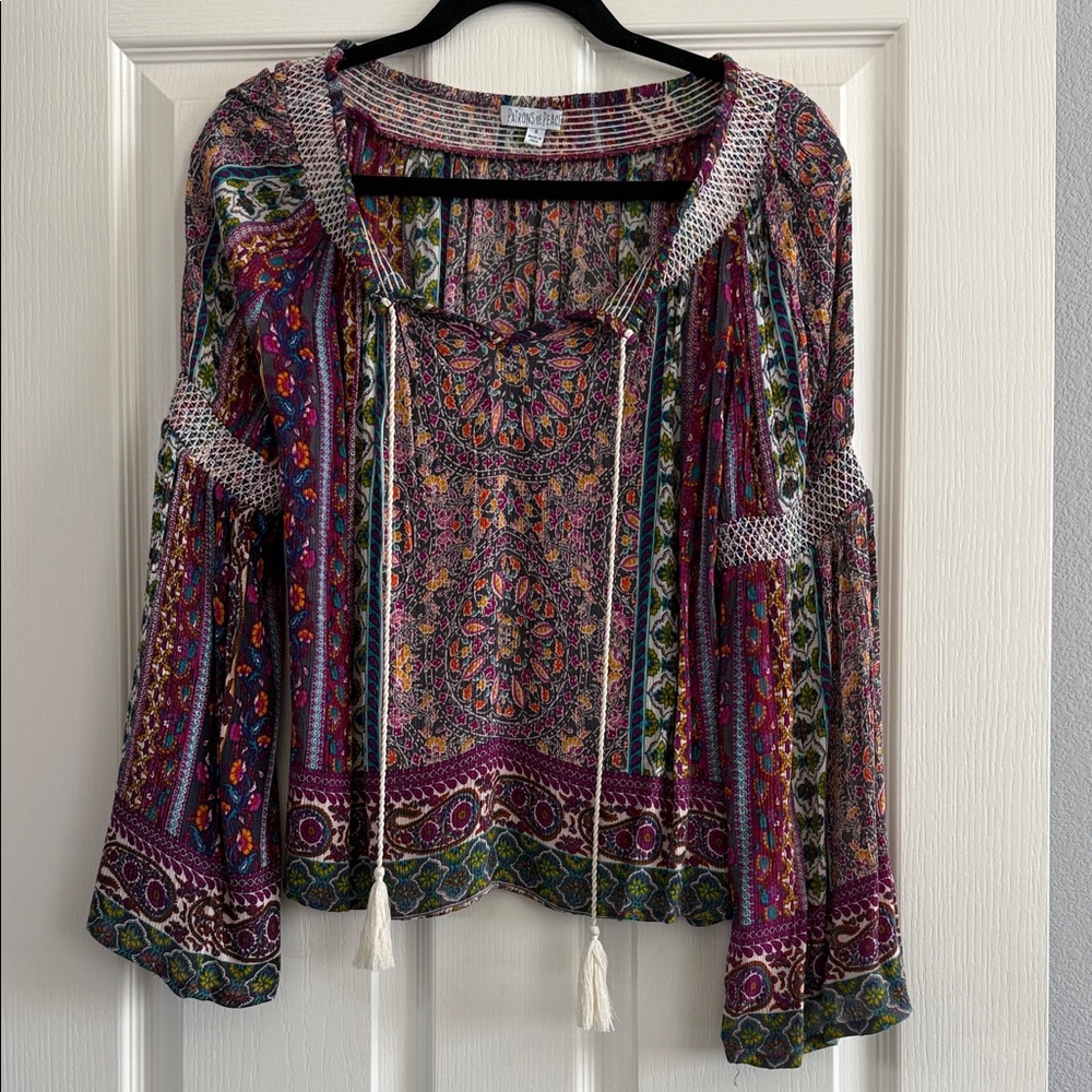 Patrons of Peace Purple Multi Paisley Boho Peasant Blouse